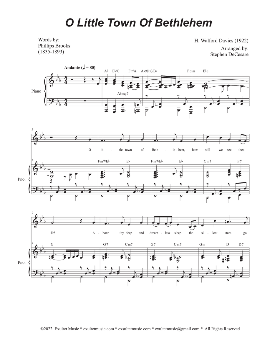 O Little Town Of Bethlehem (Vocal solo - Medium Key) Piano, Vocal scores gallery preview page 1
