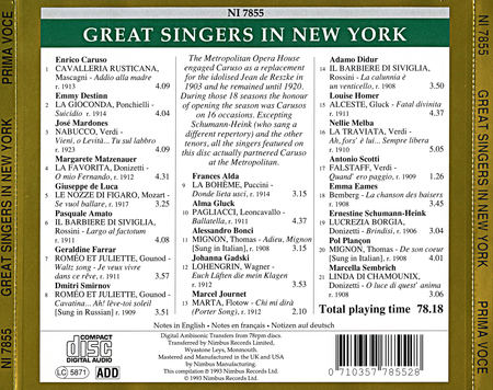 Great Singers in New York - The Age of Caruso