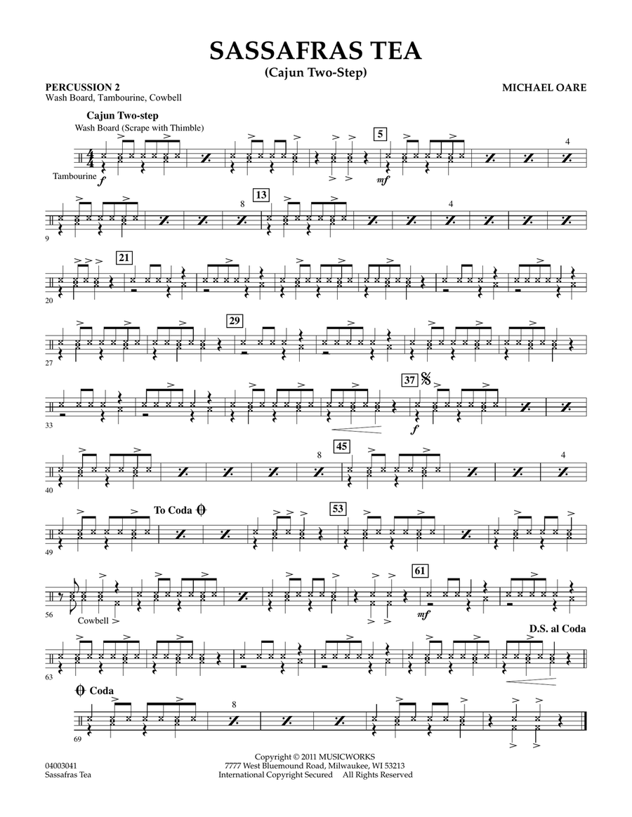 Sassafras Tea (Cajun Two-Step) - Percussion 2 Concert Band scores gallery preview page 1