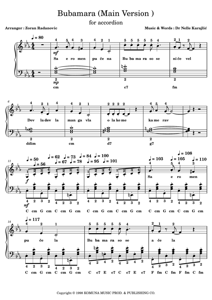Bubamara (Main Version) Accordion scores gallery preview page 1