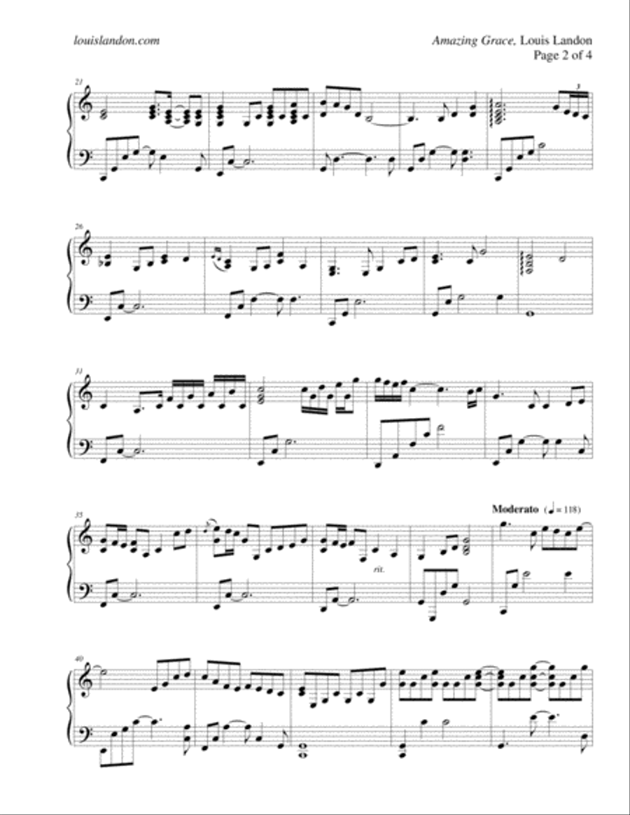 Amazing Grace - Traditional Christmas - Louis Landon - Solo Piano Piano Solo scores gallery preview page 2