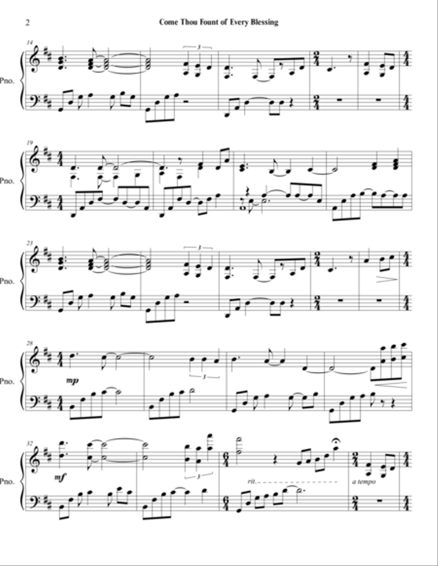Come Thou Fount of Every Blessing Piano Solo scores gallery preview page 2