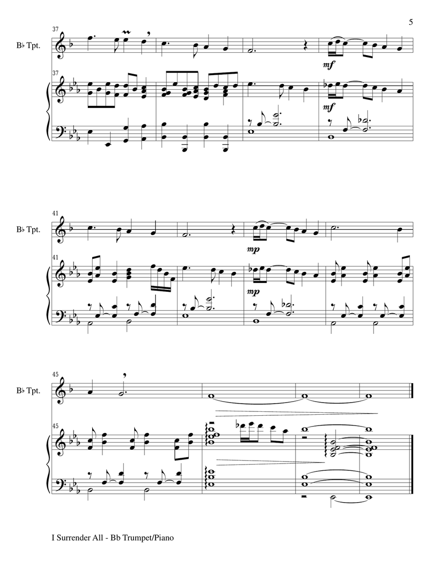 Gary Lanier: 3 BEAUTIFUL HYMNS (Duets for Bb Trumpet & Piano) Trumpet Duet scores gallery preview page 6