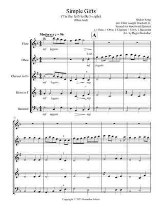 Simple Gifts ('Tis the Gift to Be Simple) (F) (Woodwind Quintet -1 Flute, 1 Oboe, 1 Clar, 1 Hrn, 1 B