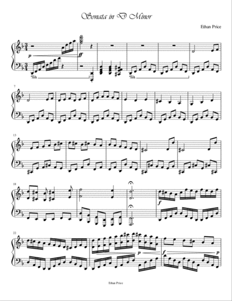 Sonata in D Minor Piano Solo scores gallery preview page 1