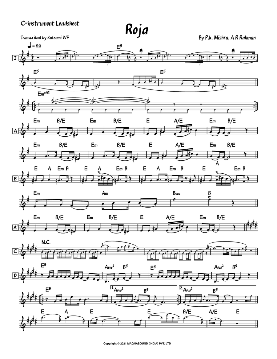 Roja Roja Piano scores gallery preview page 1