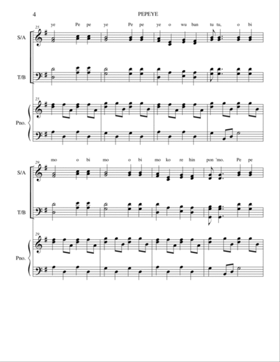 Pepeye (The Duck) SATB + Piano 4-Part scores gallery preview page 4