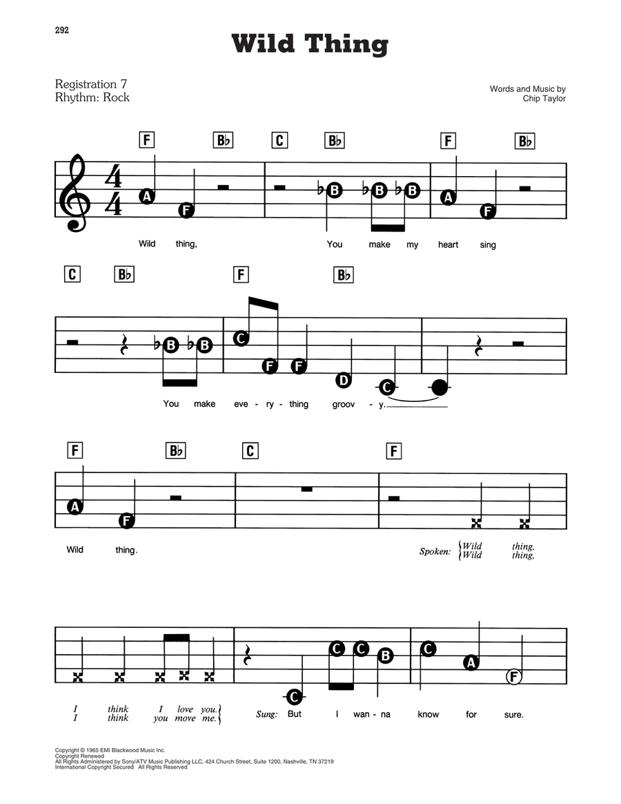 Wild Thing Electronic Keyboard scores gallery preview page 1