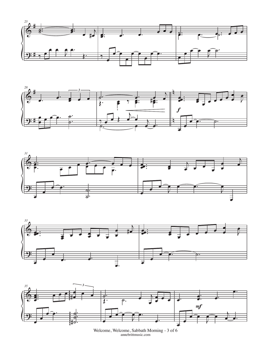 Welcome, Welcome, Sabbath Morning (advanced intermediate piano solo) Piano Solo scores gallery preview page 3
