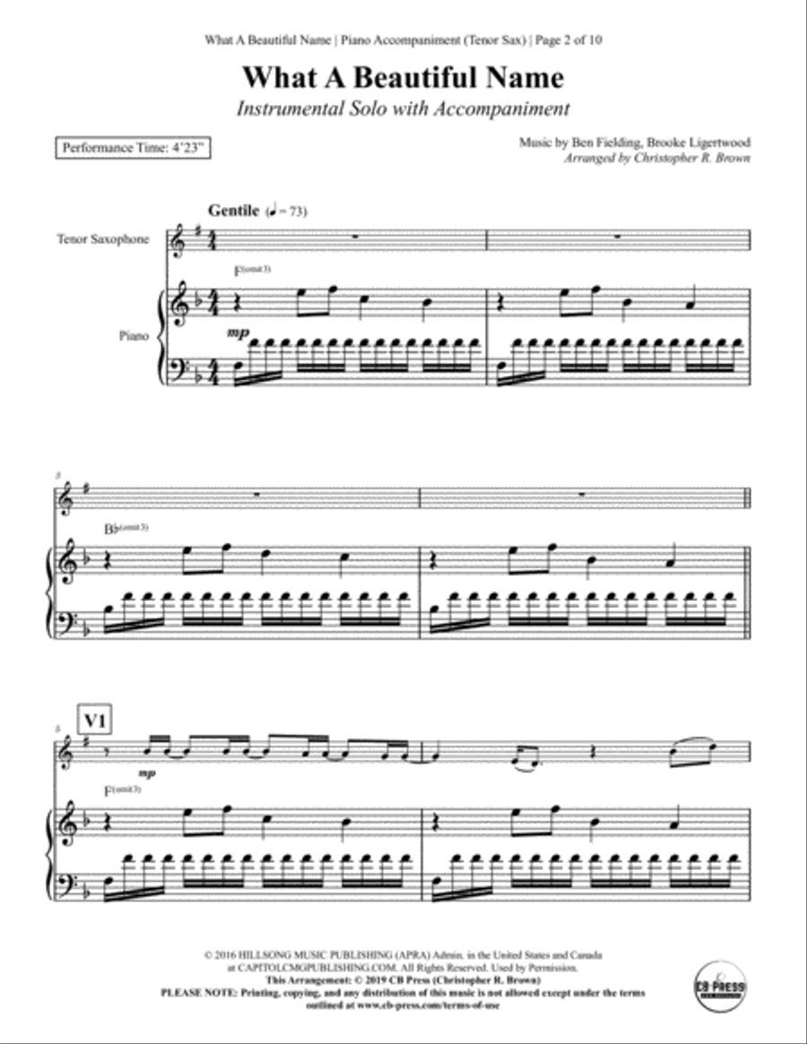 What A Beautiful Name Tenor Saxophone scores gallery preview page 2