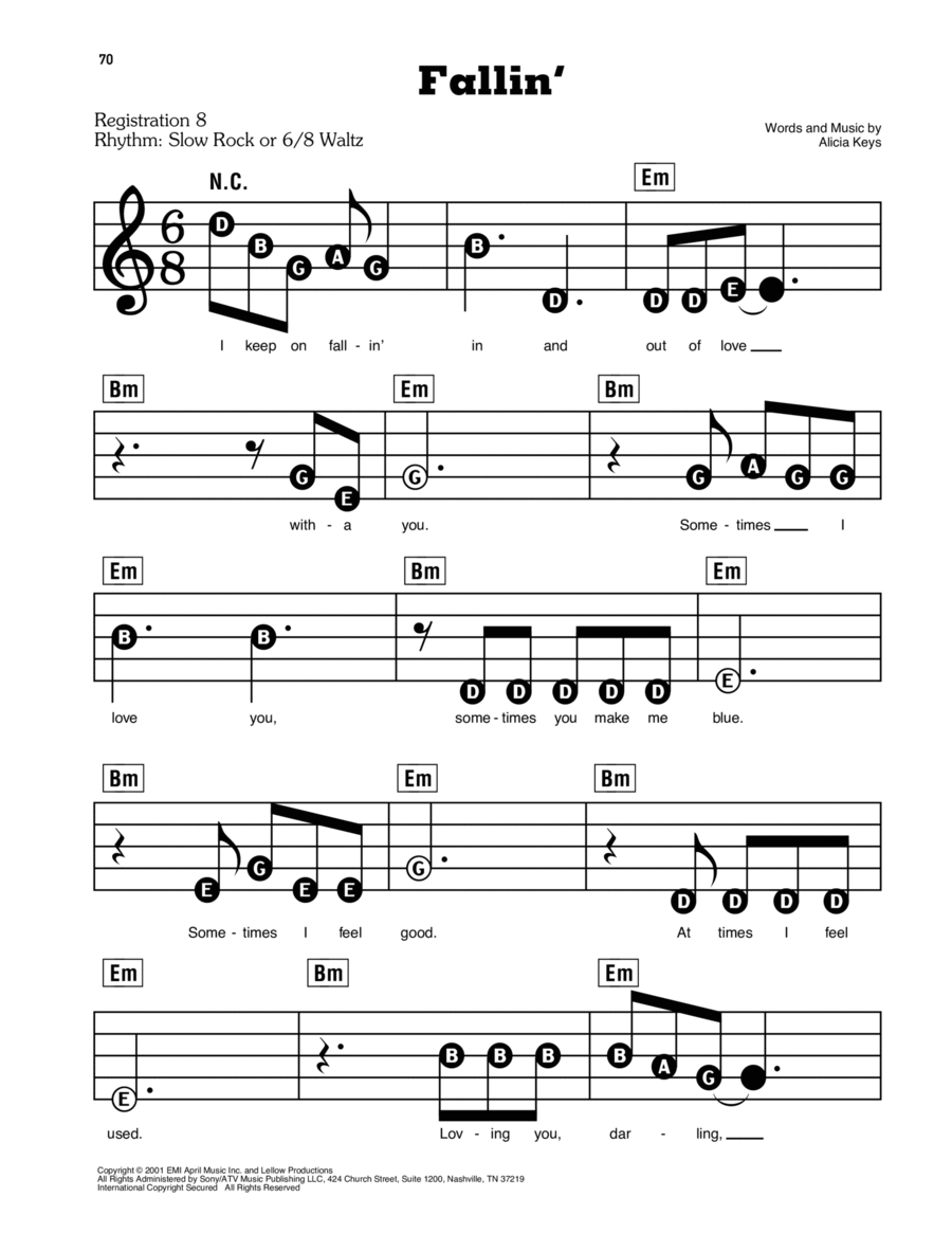 Fallin' Electronic Keyboard scores gallery preview page 1