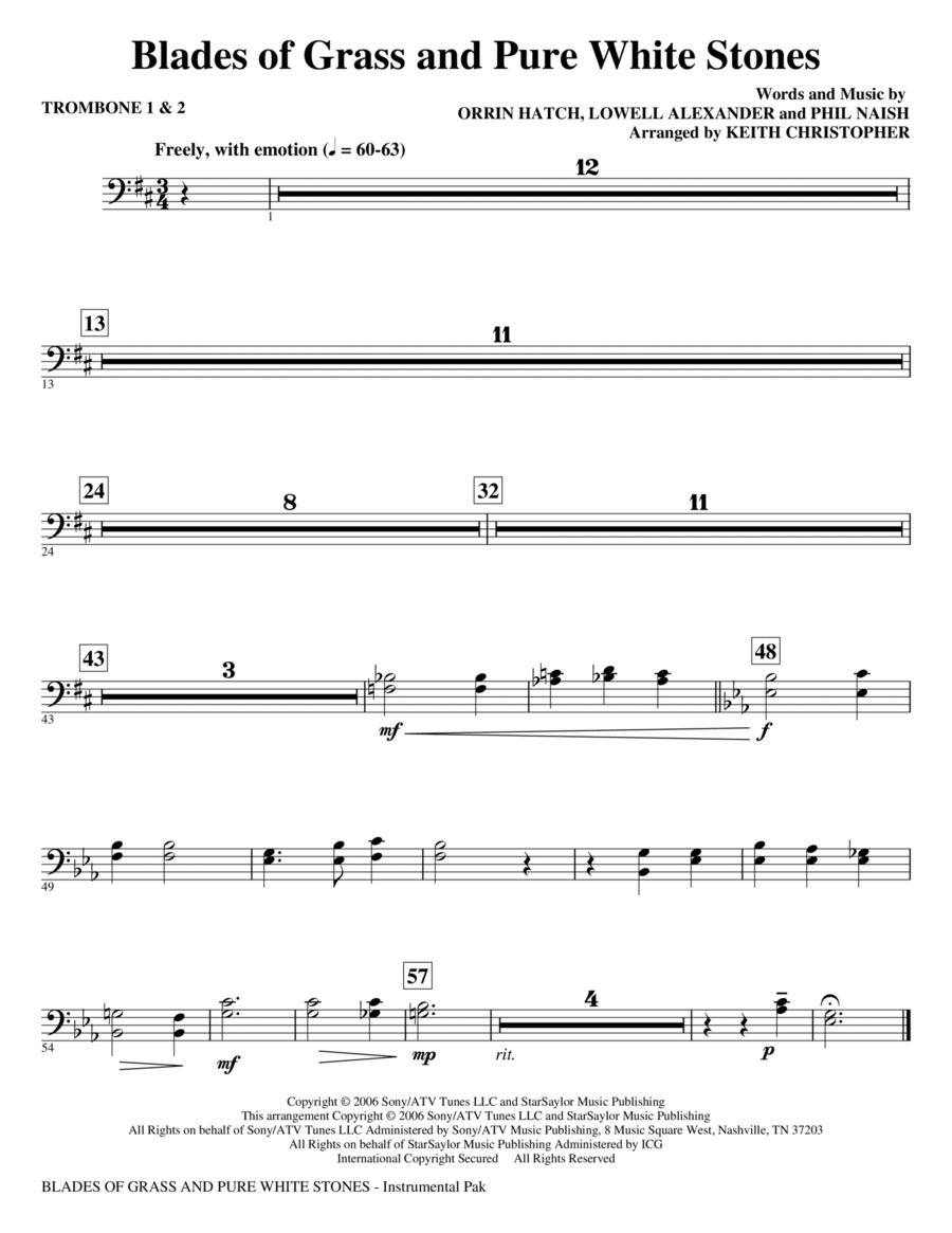 Blades Of Grass And Pure White Stones - Trombone 1 & 2 Choir scores gallery preview page 1