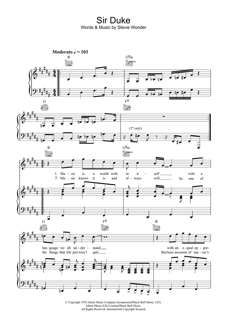 Sir Duke Sir Duke Piano, Vocal, Guitar scores gallery preview page 1