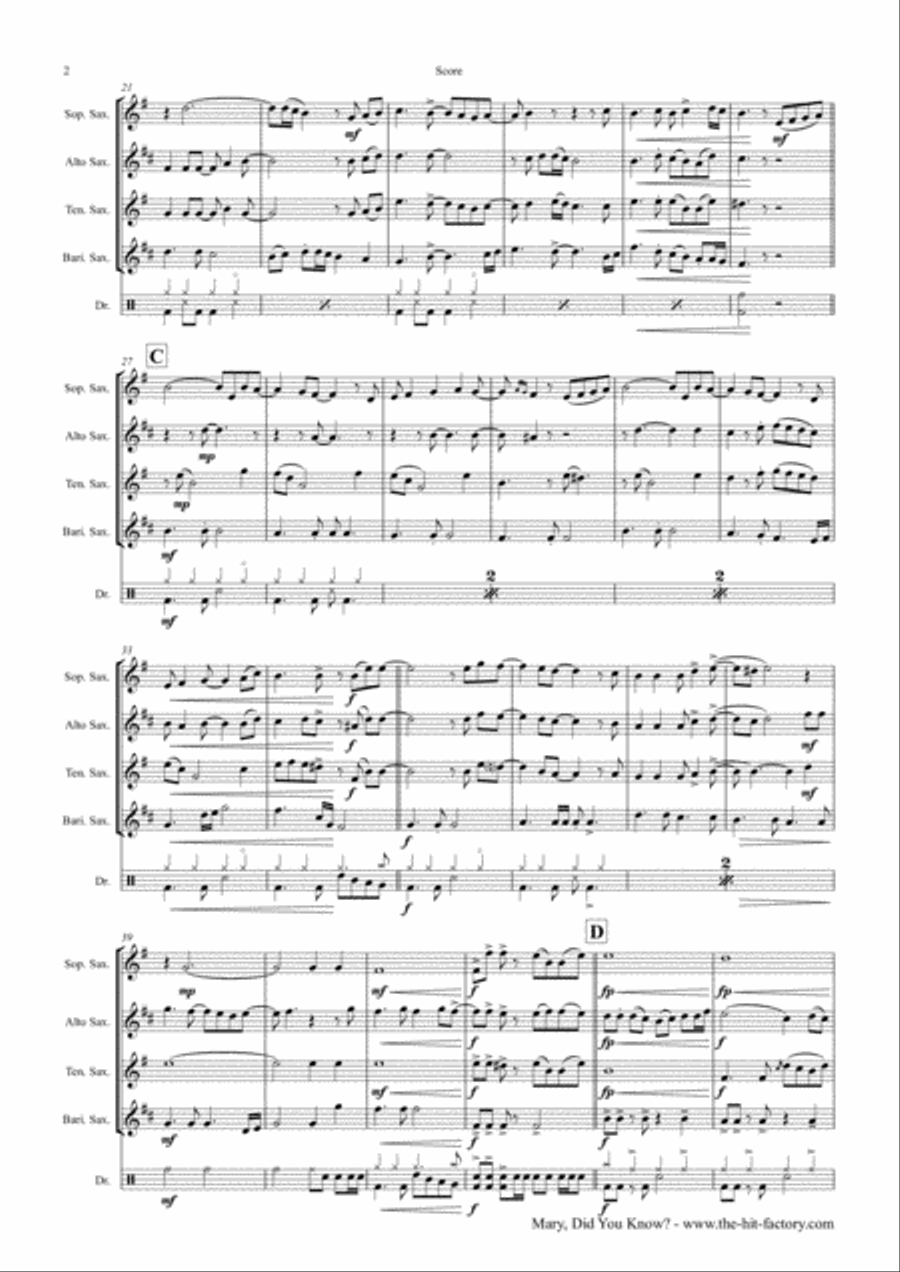 Mary, Did You Know? Saxophone Quartet scores gallery preview page 2