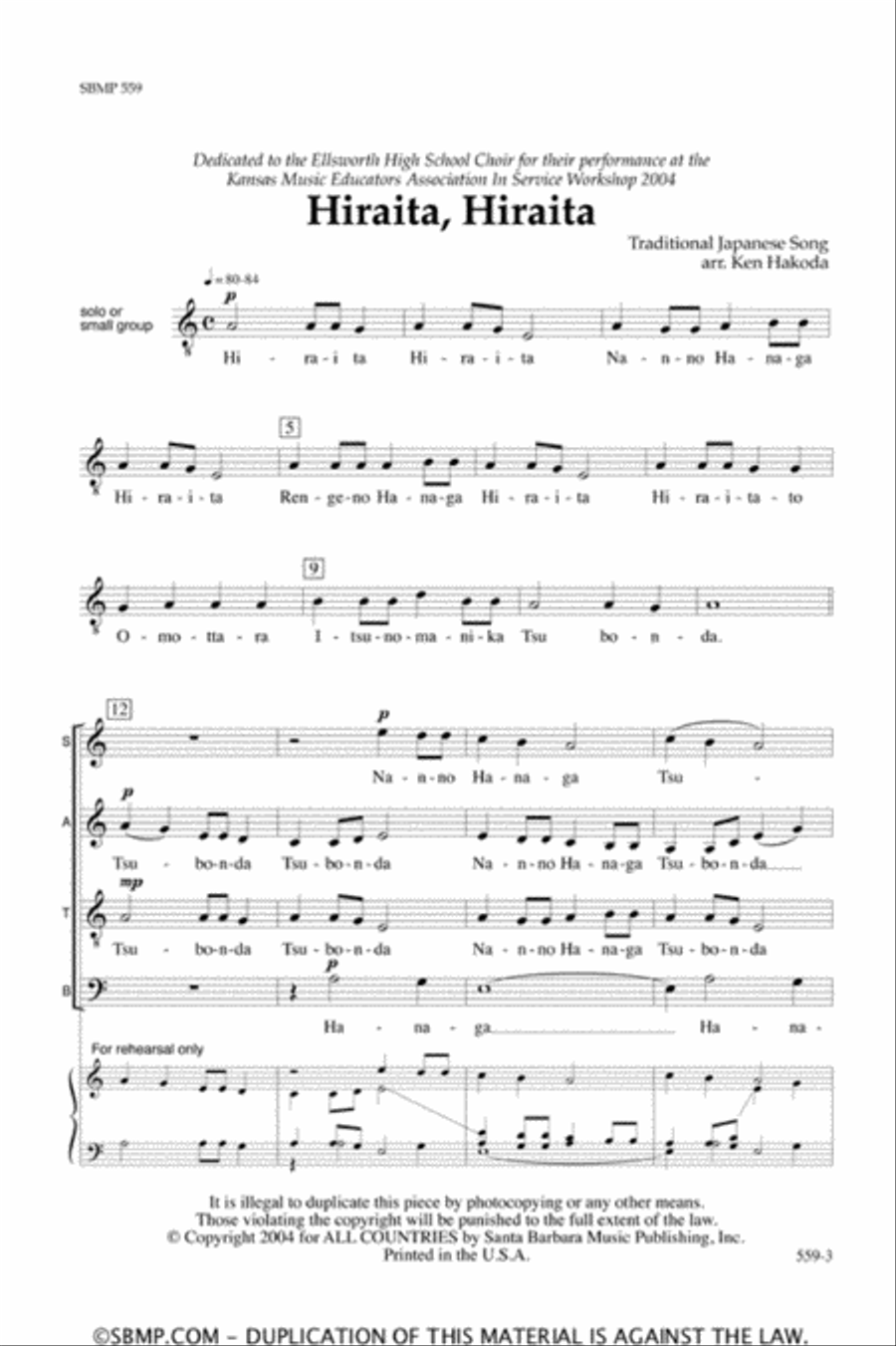 Hiraita, Hiraita - SATB Octavo image number null