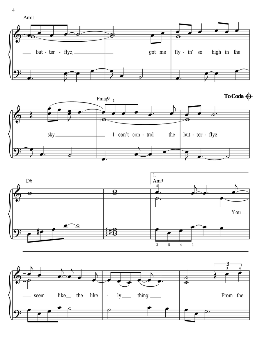 Butterflyz Easy Piano scores gallery preview page 4