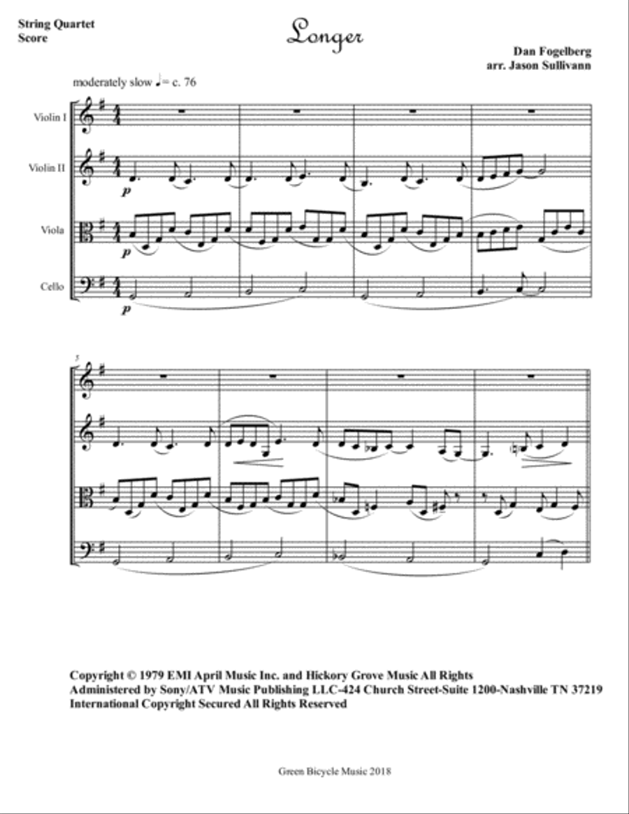 Longer Longer String Quartet scores gallery preview page 1