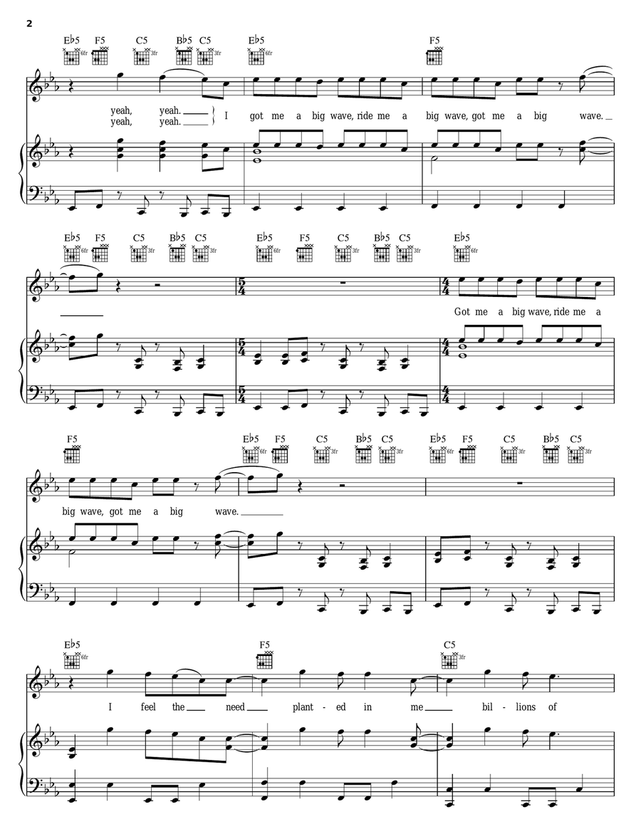 Big Wave Piano, Vocal, Guitar scores gallery preview page 2