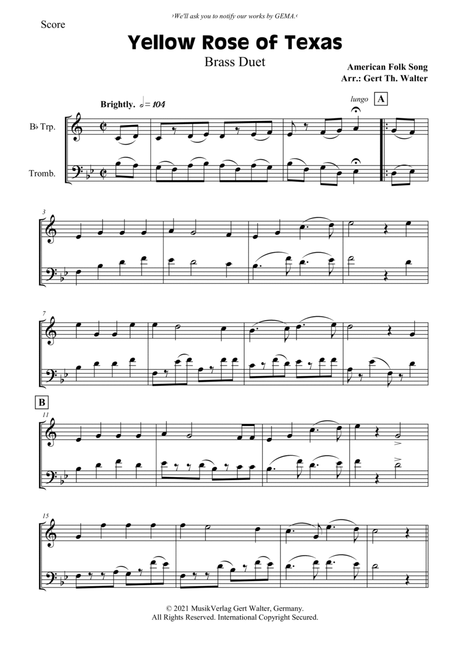 Yellow Rose of Texas Yellow Rose of Texas Brass Duet scores gallery preview page 1