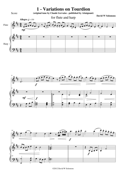 Variations on Tourdion (Quand je bois du vin clairet) for flute and harp image number null