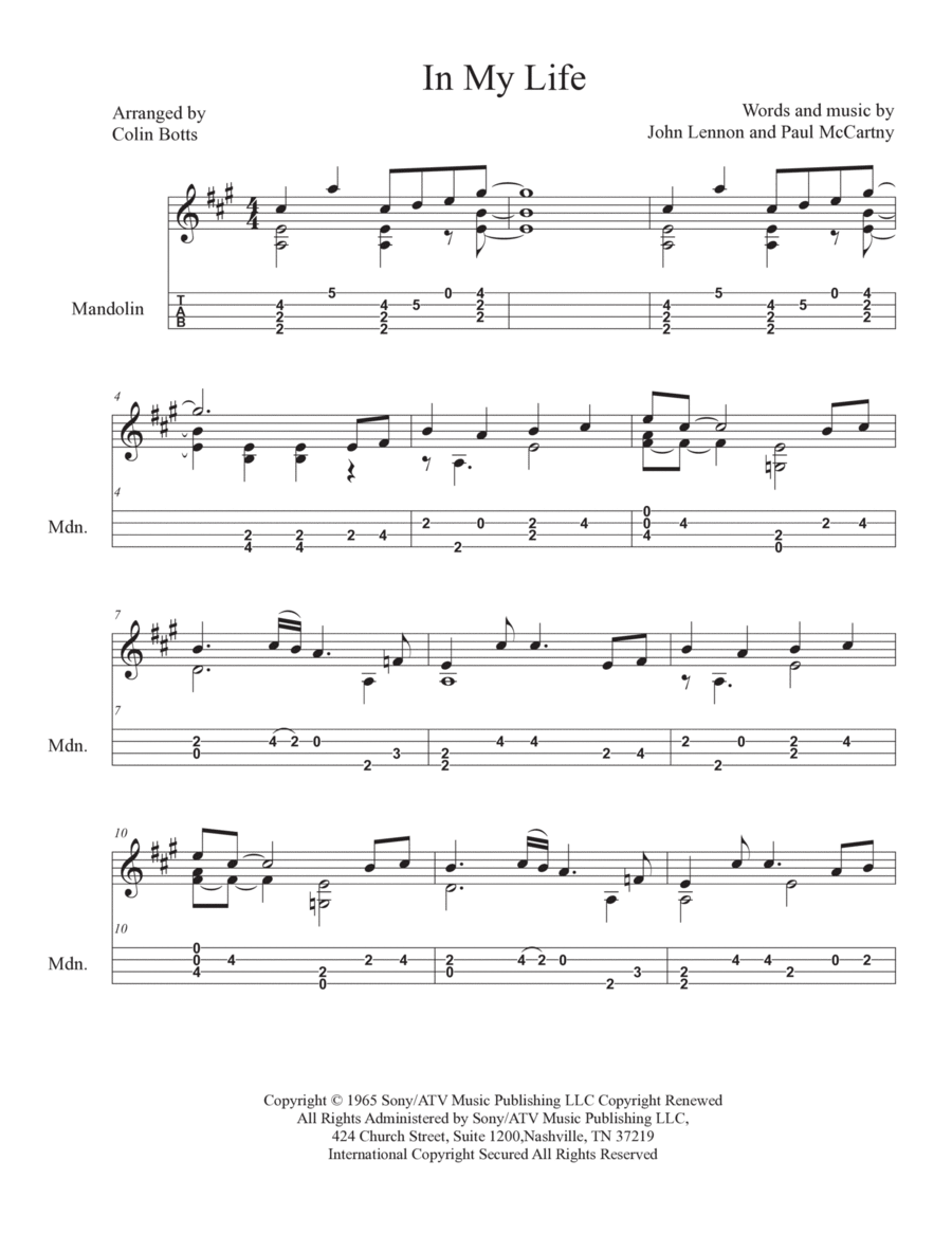 In My Life Mandolin scores gallery preview page 1