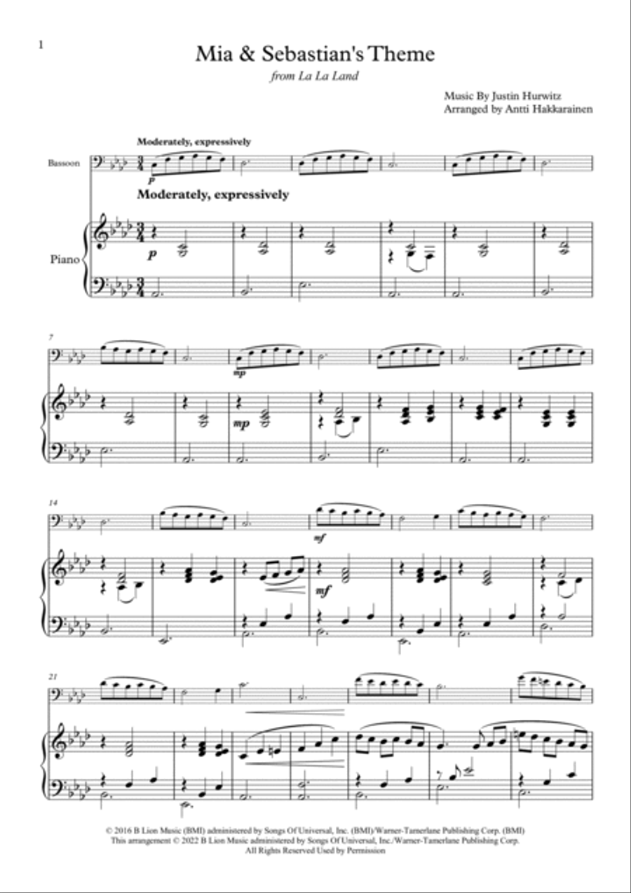 Mia & Sebastian's Theme Bassoon scores gallery preview page 2