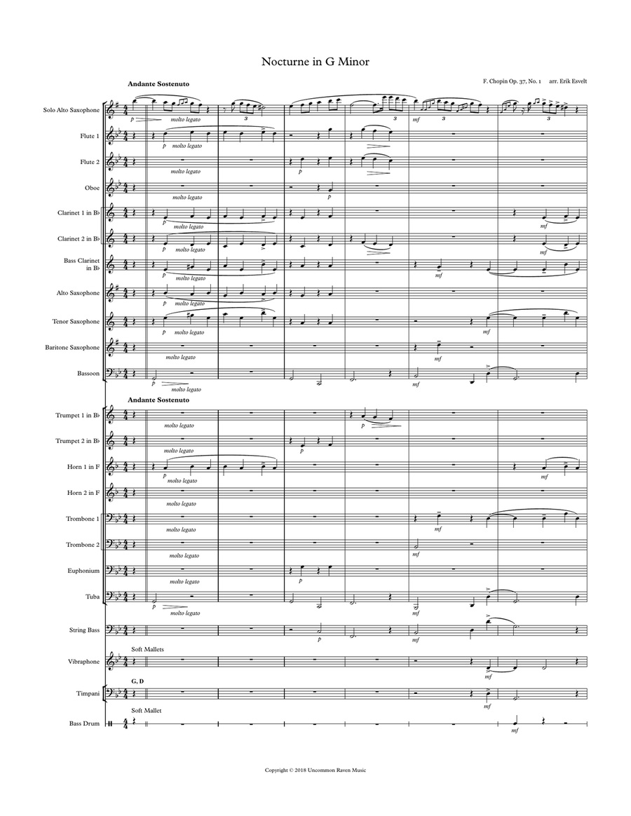 Nocturne in G Minor, Op. 37 #1 arranged for Wind Ensemble and Solo Alto Saxophone Concert Band scores gallery preview page 3