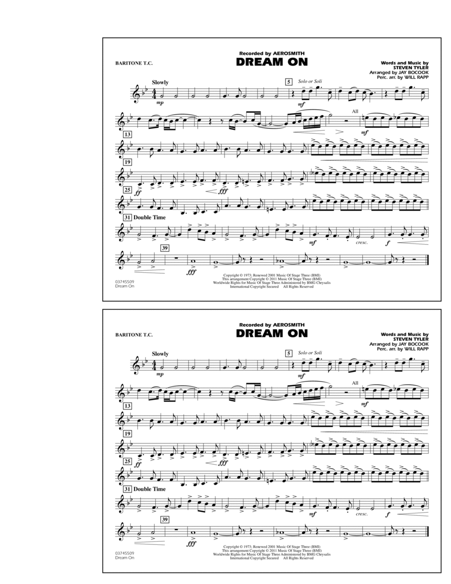 Dream On - Baritone T.C. Marching Band scores gallery preview page 1