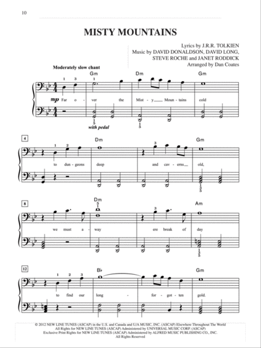 Misty Mountains (from The Hobbit: An Unexpected Journey) Easy Piano scores gallery preview page 1