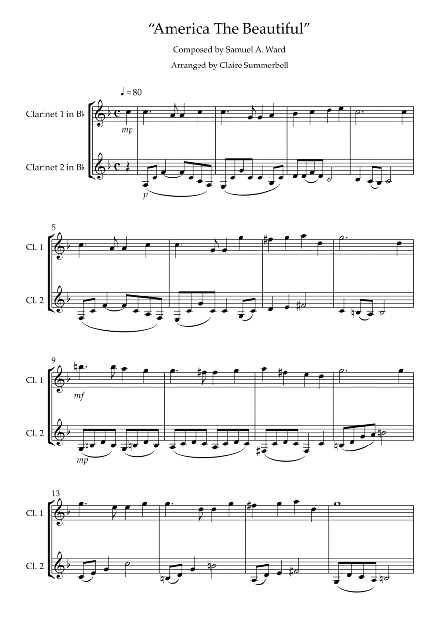 America The Beautiful Clarinet Duet scores gallery preview page 1