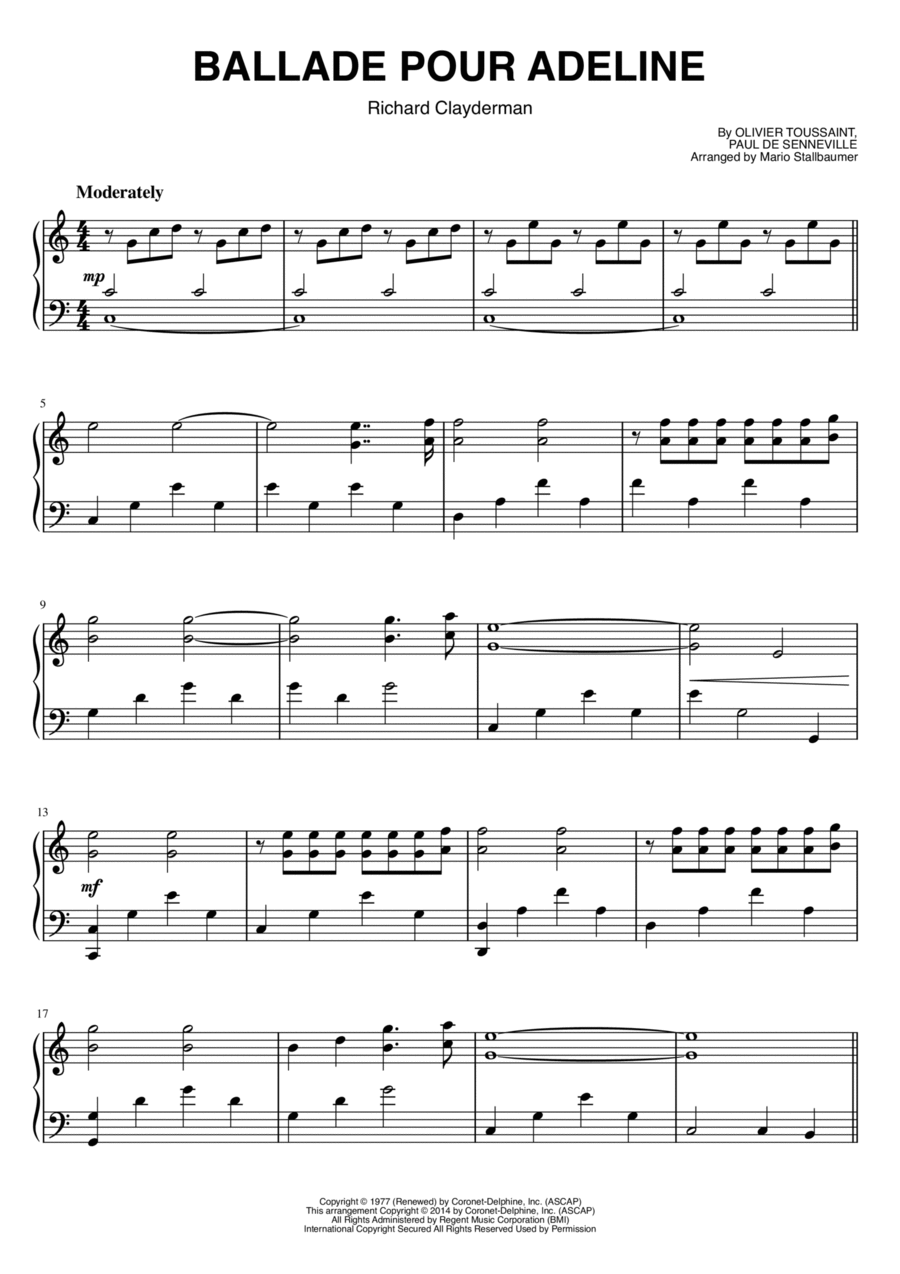 Ballade Pour Adeline Piano Solo scores gallery preview page 1