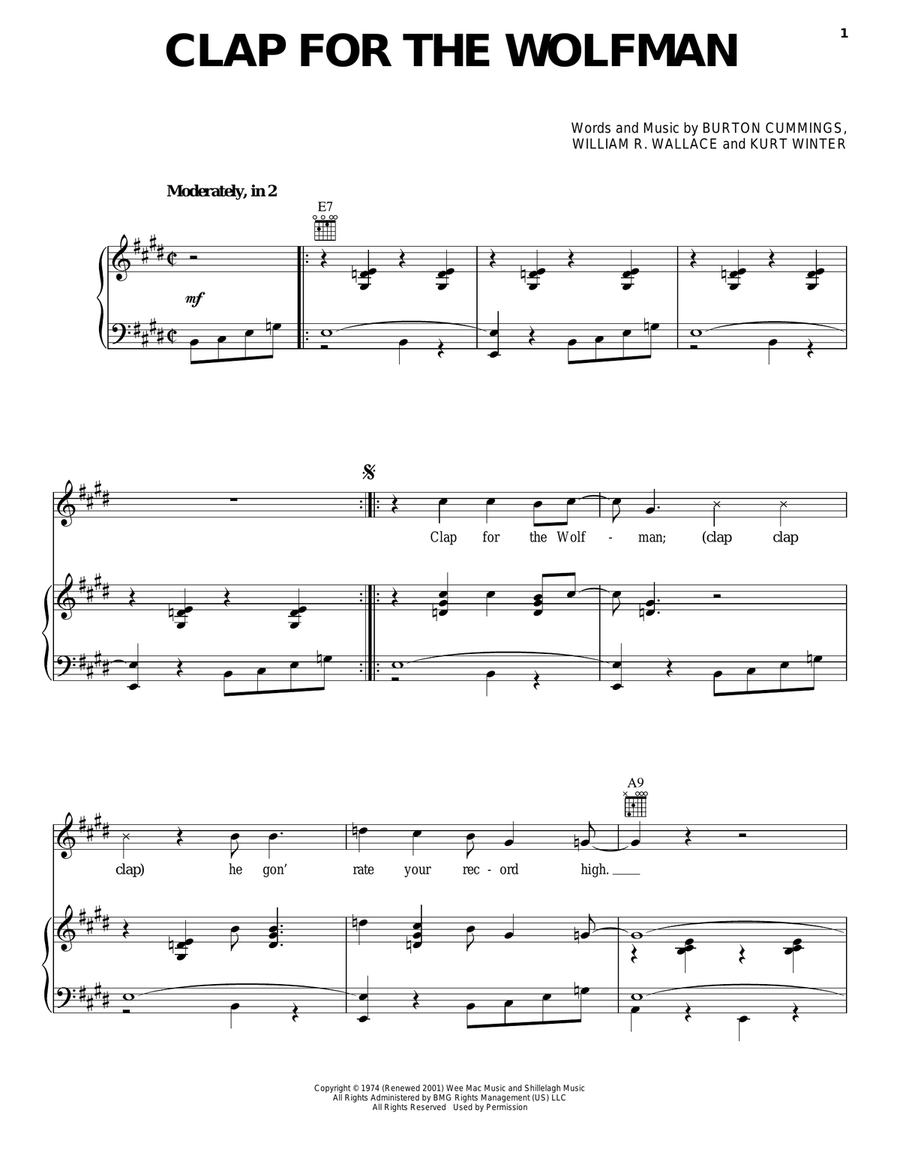 Clap For The Wolfman Clap For The Wolfman Piano, Vocal, Guitar scores gallery preview page 1