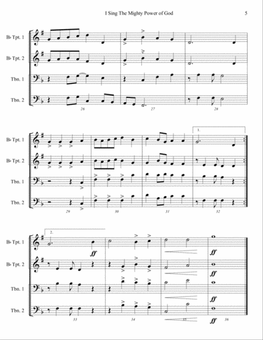 I Sing the Mighty Power of God Brass Ensemble scores gallery preview page 5