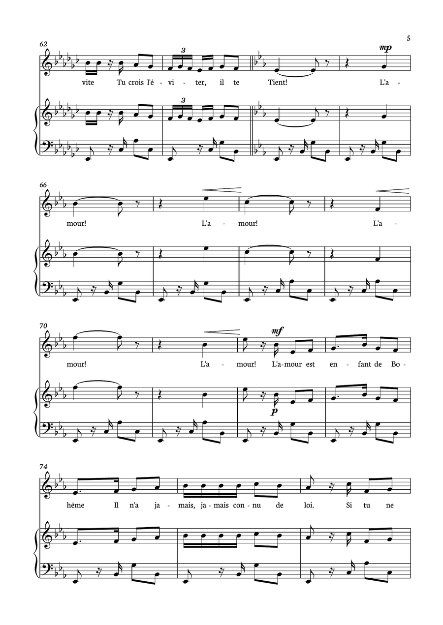 Habanera - Carmen for piano and voice in Eb minor. Piano, Vocal scores gallery preview page 5