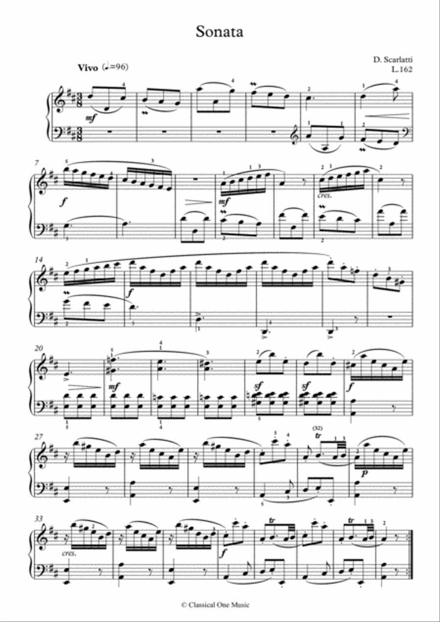 Scarlatti-Sonata in D-Major L.162 K.178(piano) Piano Solo scores gallery preview page 2