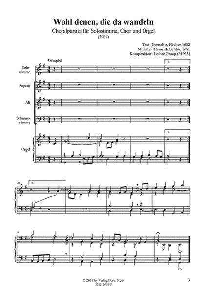 Wohl denen, die da wandeln (1992) -Choralpartita für Solostimme, dreistimmigen Chor (SAM) und Orgel-