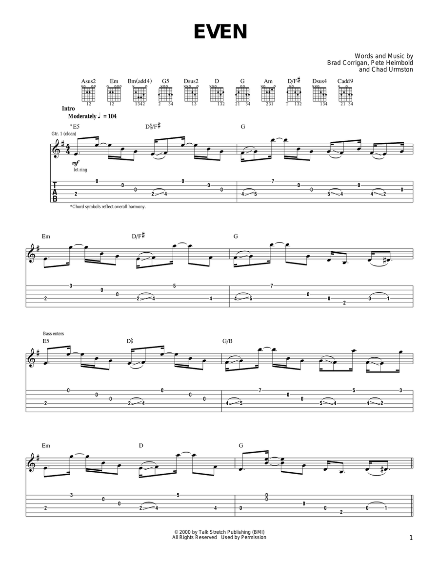 Even Guitar Tablature scores gallery preview page 1