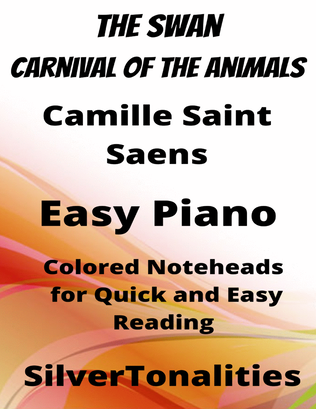 The Swan Carnival of the Animals Easy Piano Sheet Music with Colored Notation