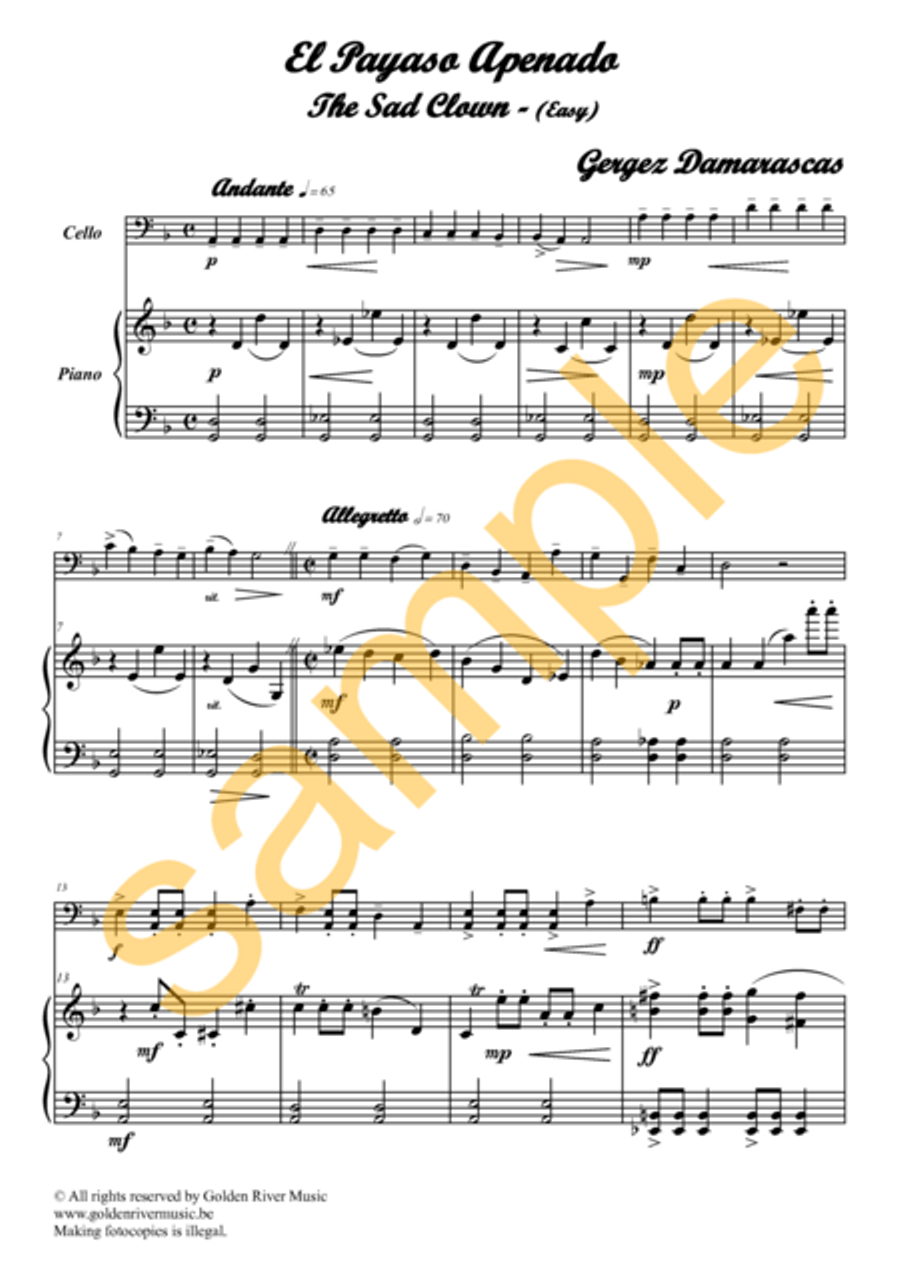 El Payaso Triste / The sad clown for cello Clarinet Solo scores gallery preview page 2