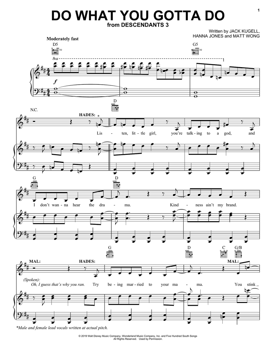 Do What You Gotta Do (from Disney's Descendants 3) Piano, Vocal, Guitar scores gallery preview page 1