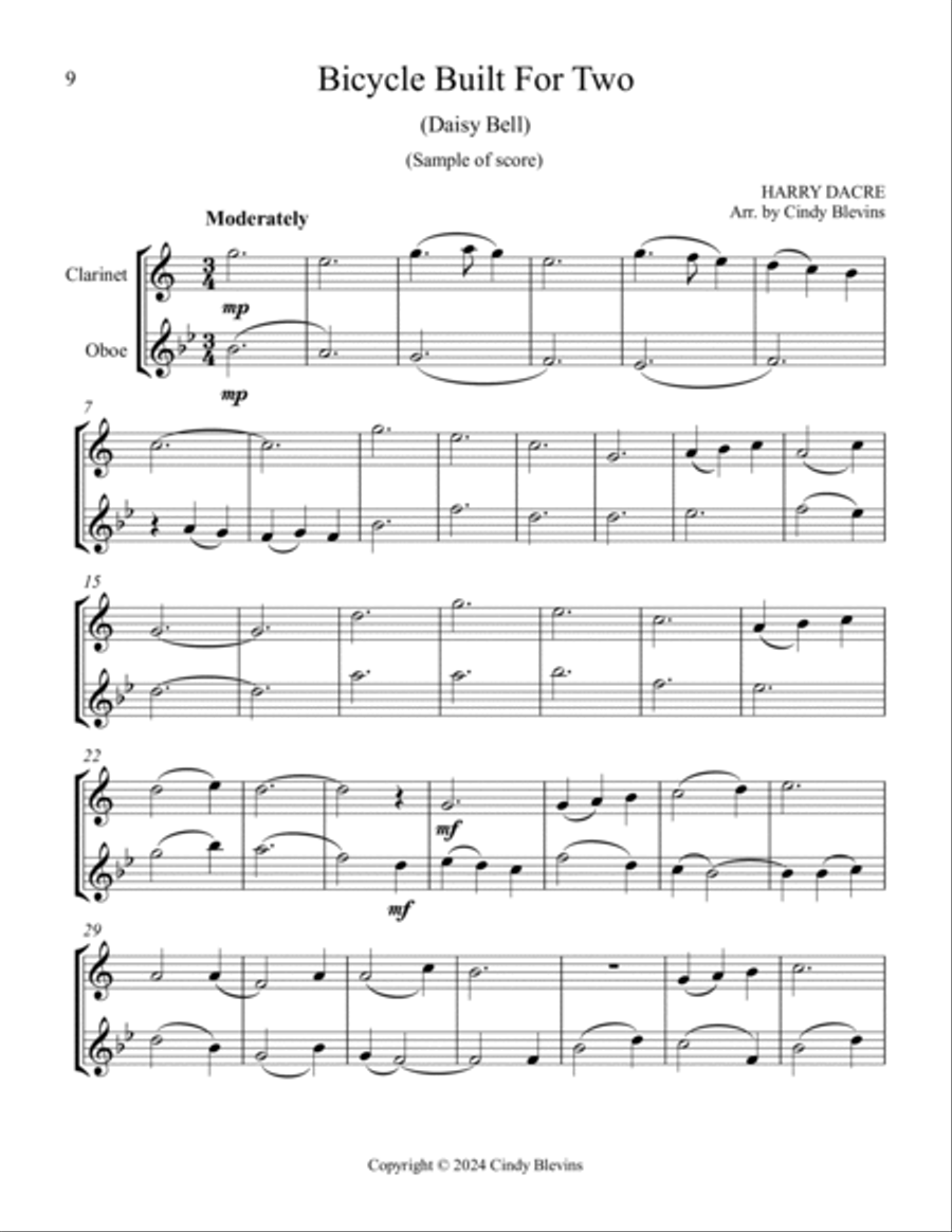 12 Favorite Folk Songs, for Clarinet and Oboe Woodwind Duet scores gallery preview page 2