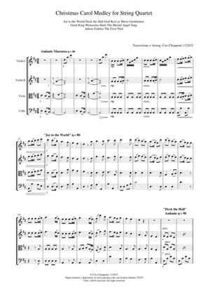Christmas Carol Medley for String Quartet Score and Parts