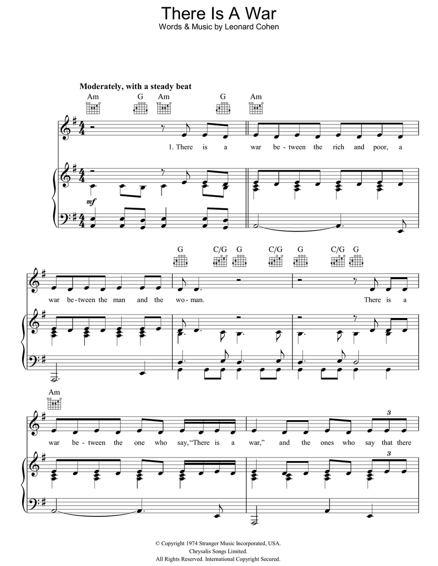 There Is A War Piano, Vocal, Guitar scores gallery preview page 1