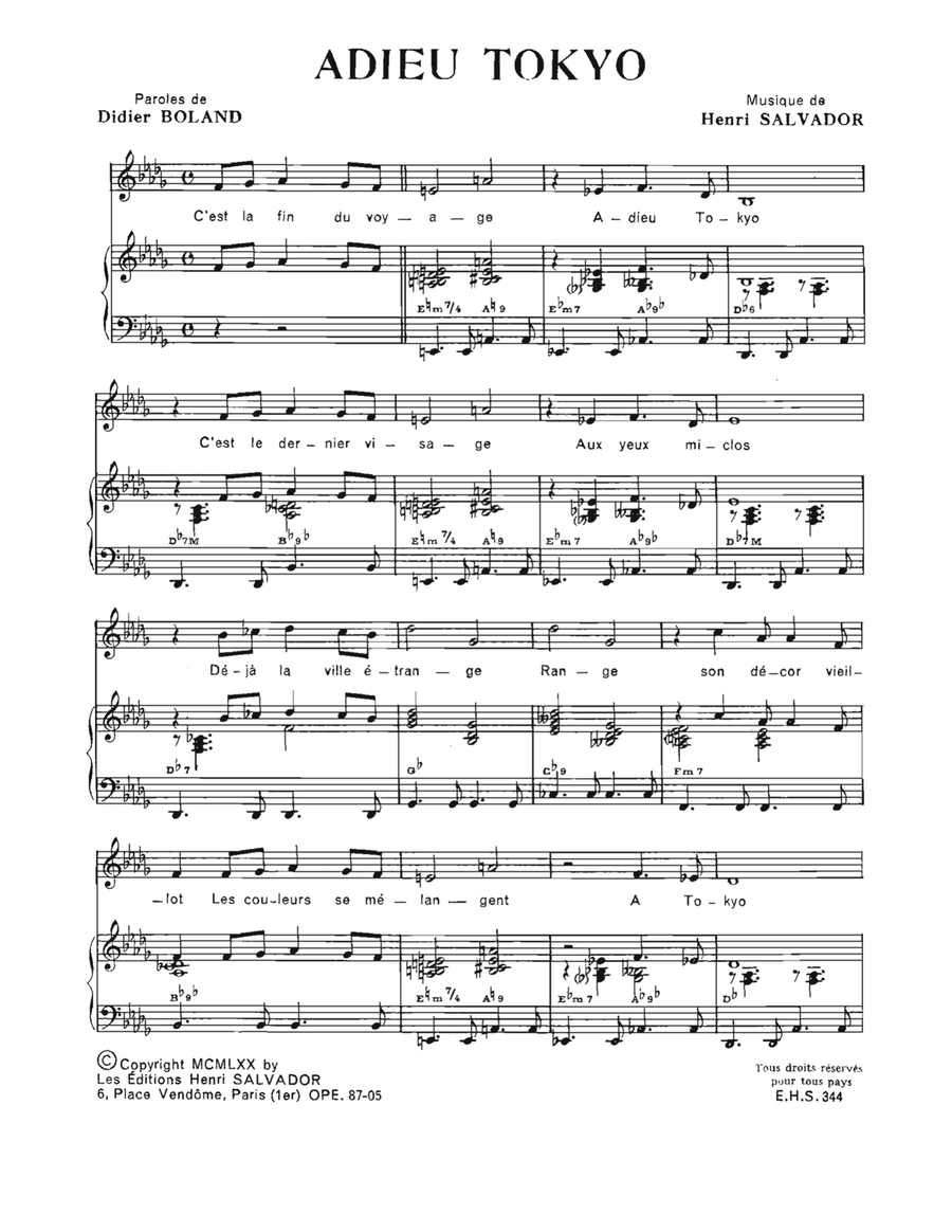Adieu Tokio Piano, Vocal, Guitar scores gallery preview page 1
