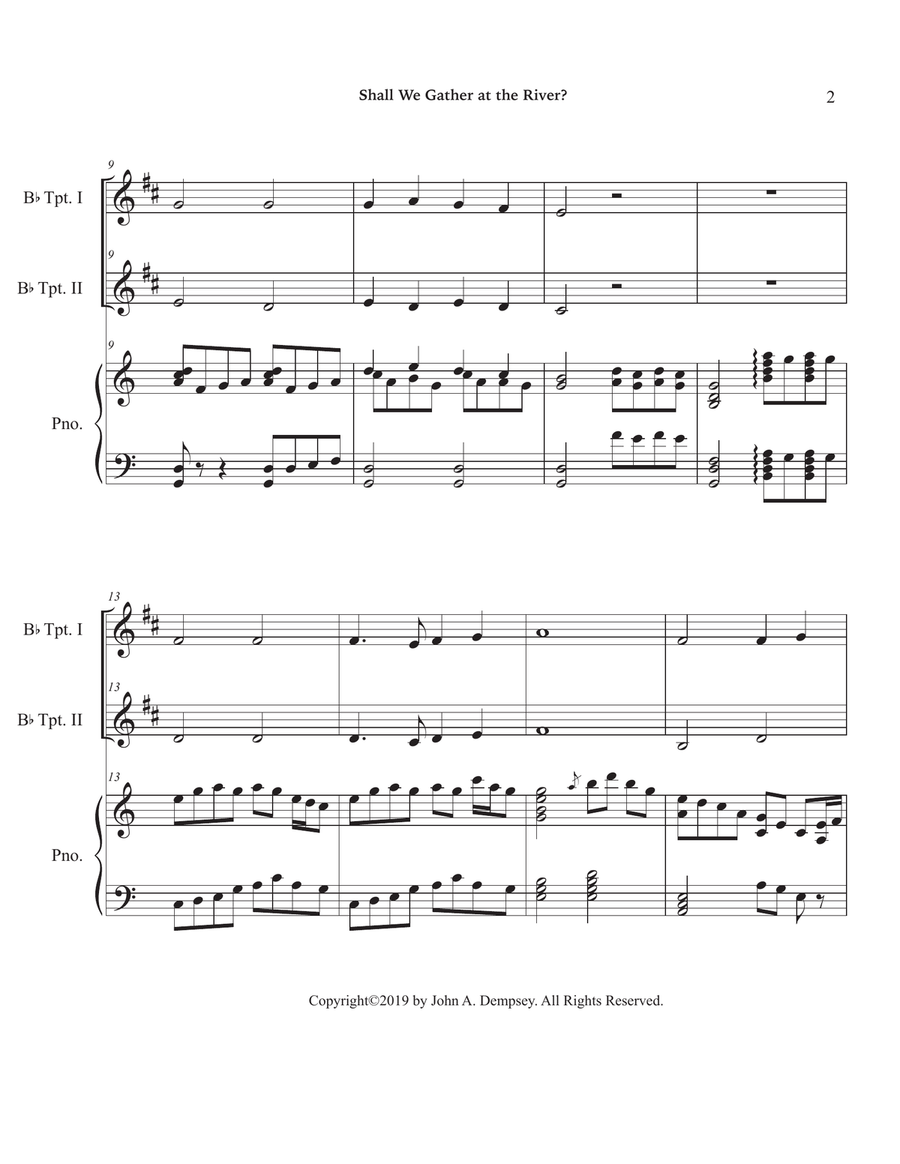 Shall We Gather at the River (Trio for Two Trumpets and Piano) Trumpet Duet scores gallery preview page 6