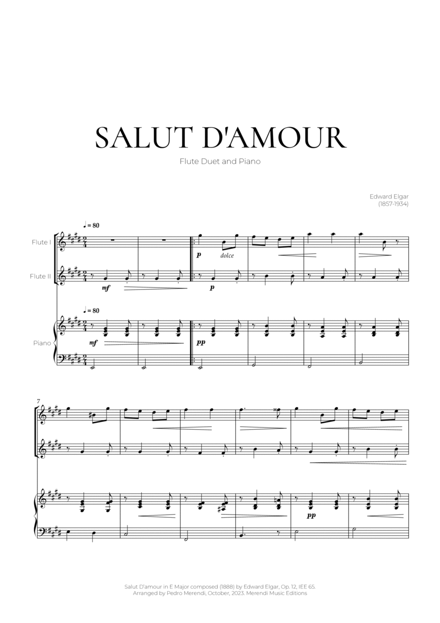 Salut D’amour (Flute Duet and Piano) - Edward Elgar Salut D’amour (Flute Duet and Piano) - Edward Elgar Flute Duet scores gallery preview page 1