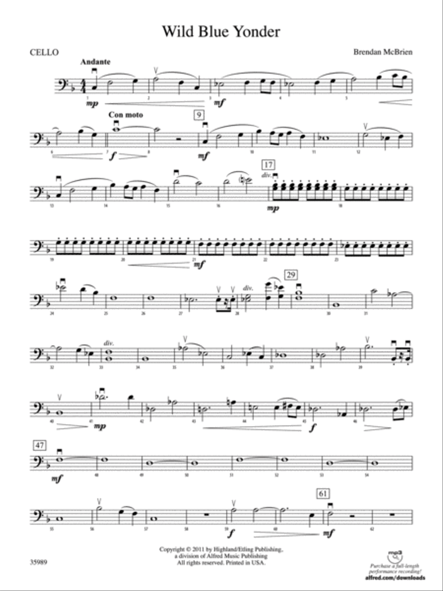Wild Blue Yonder: Cello Wild Blue Yonder: Cello Full Orchestra scores gallery preview page 1