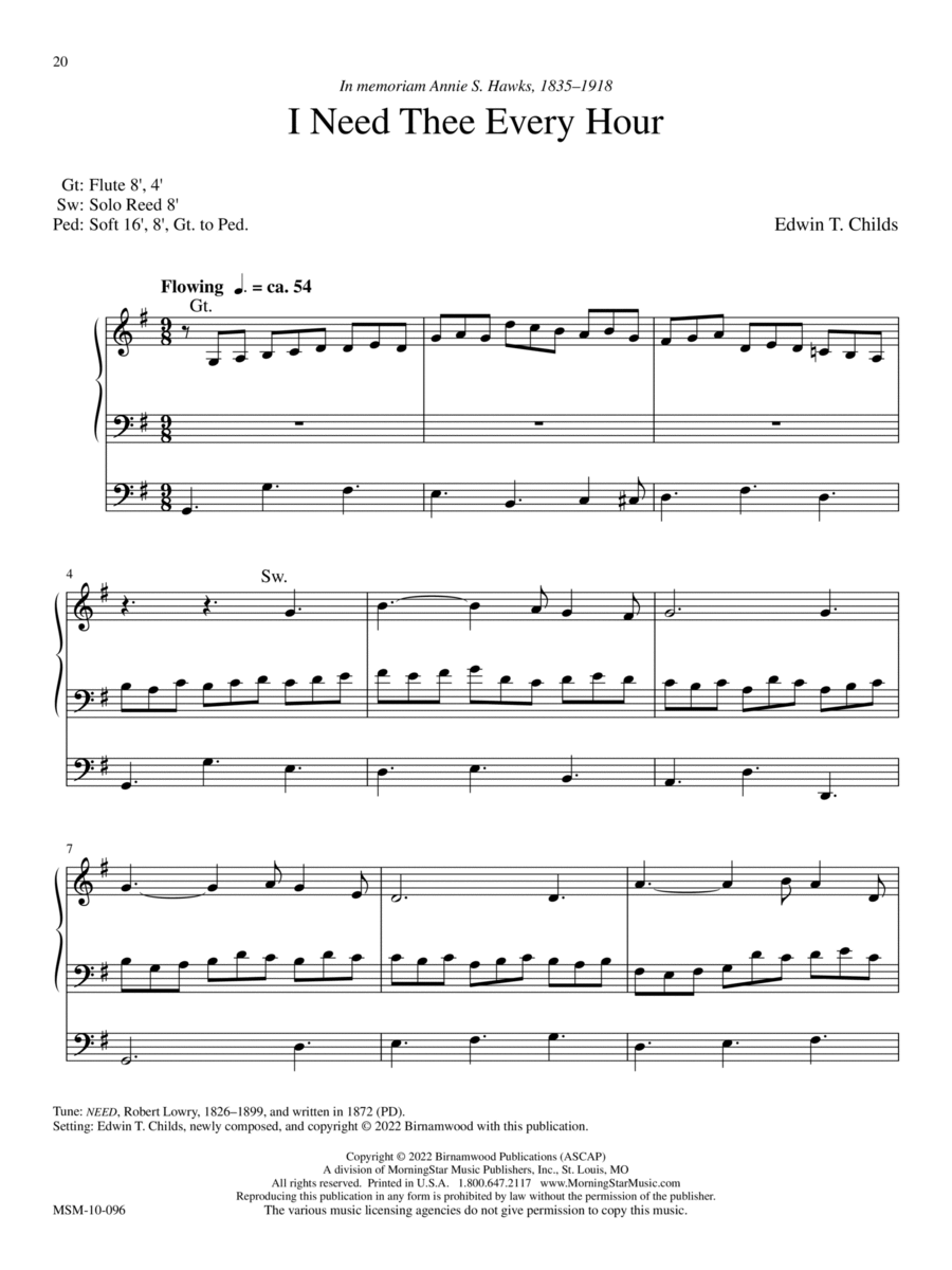 I Need Thee Every Hour Organ scores gallery preview page 1