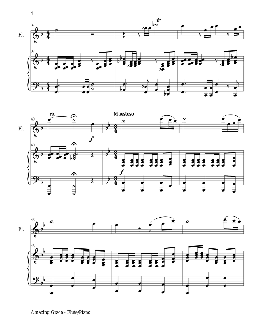 TOP 10 MOST POPULAR HYMNS for Flute and Piano (Score/Parts included) Flute Solo scores gallery preview page 5
