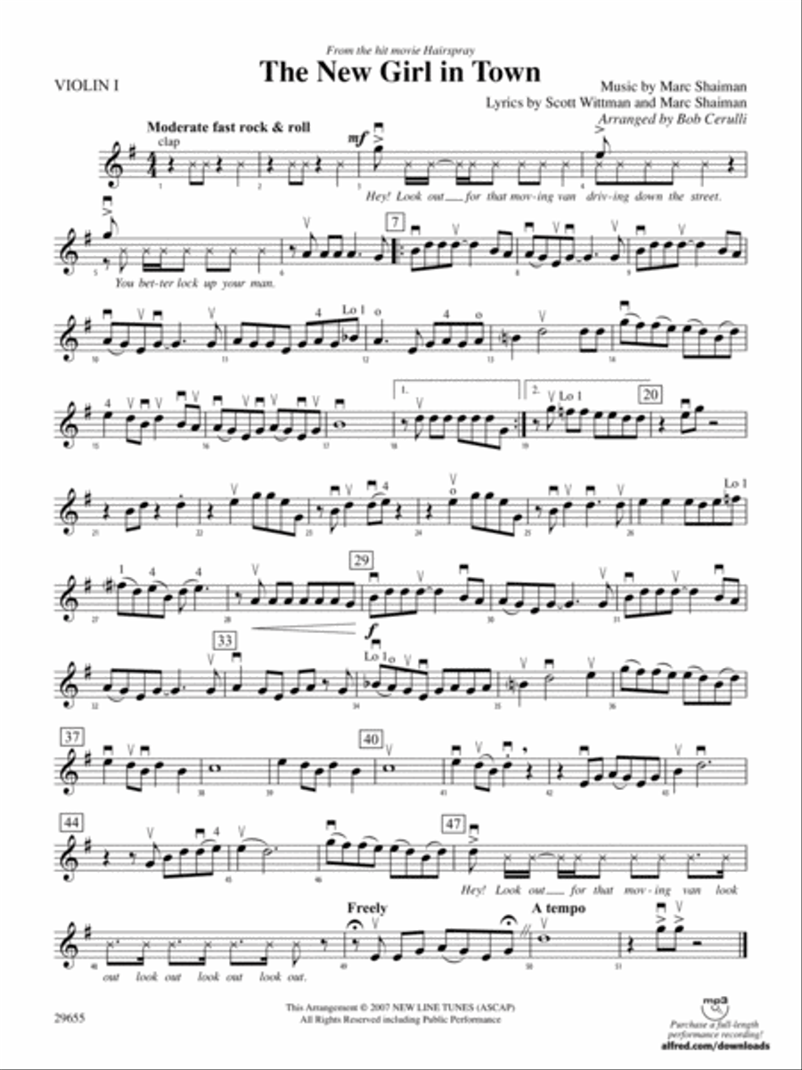 The New Girl in Town (from Hairspray): 1st Violin String Orchestra scores gallery preview page 1
